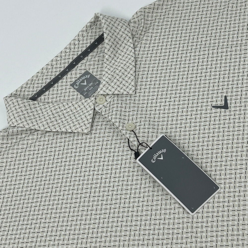 Callaway Polo Shirt Mens XXL Silver Birch Opti-Dri Golf Balls‎ Tees Print NEW